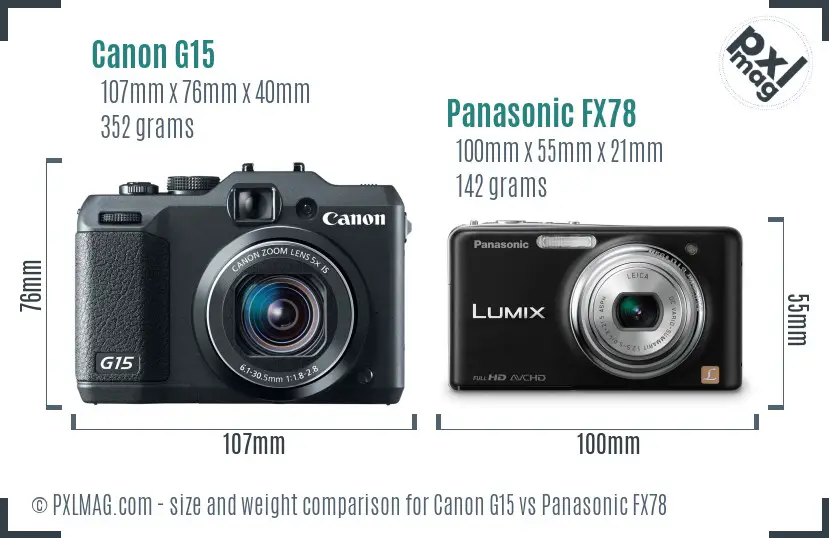 Canon G15 vs Panasonic FX78 size comparison