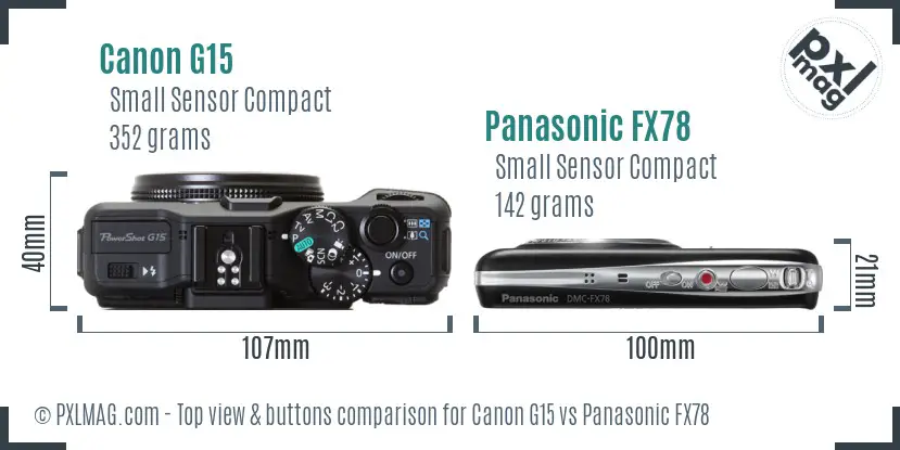 Canon G15 vs Panasonic FX78 top view buttons comparison