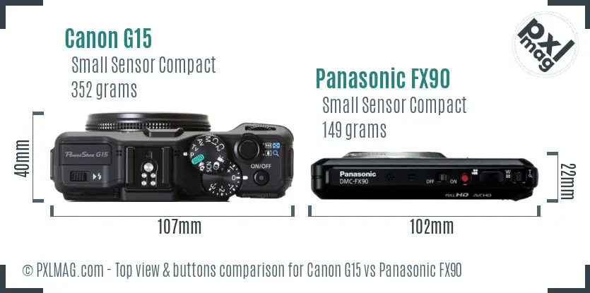 Canon G15 vs Panasonic FX90 top view buttons comparison