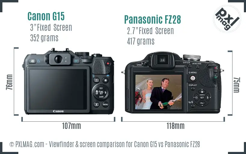 Canon G15 vs Panasonic FZ28 Screen and Viewfinder comparison Canon G15 vs Panasonic FZ28 Screen and Viewfinder comparison
