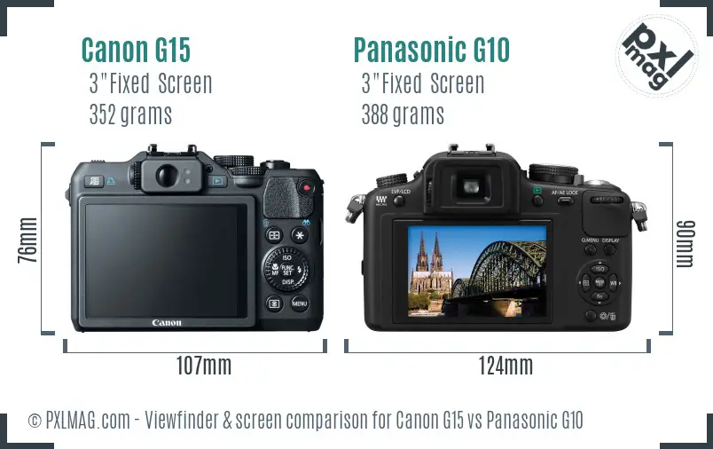 Canon G15 vs Panasonic G10 Screen and Viewfinder comparison