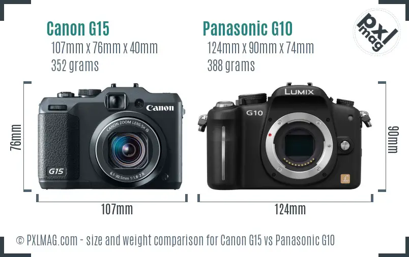 Canon G15 vs Panasonic G10 size comparison