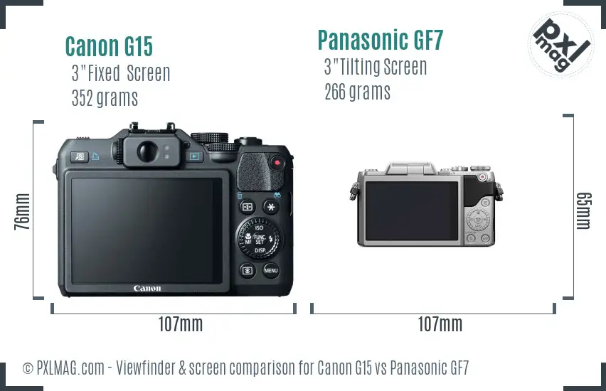 Canon G15 vs Panasonic GF7 Screen and Viewfinder comparison