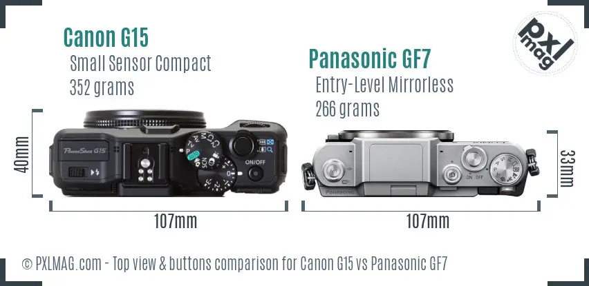 Canon G15 vs Panasonic GF7 top view buttons comparison