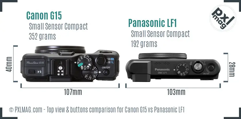 Canon G15 vs Panasonic LF1 top view buttons comparison