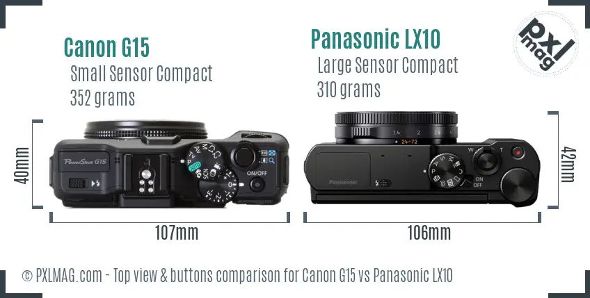 Canon G15 vs Panasonic LX10 top view buttons comparison Canon G15 vs Panasonic LX10 top view buttons comparison