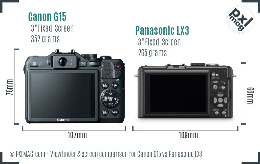 Canon G15 vs Panasonic LX3 Screen and Viewfinder comparison