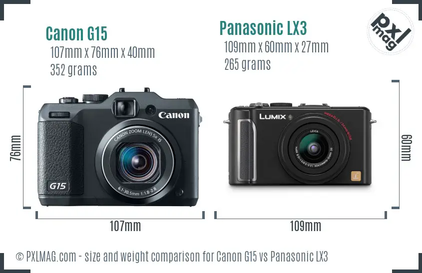 Canon G15 vs Panasonic LX3 size comparison
