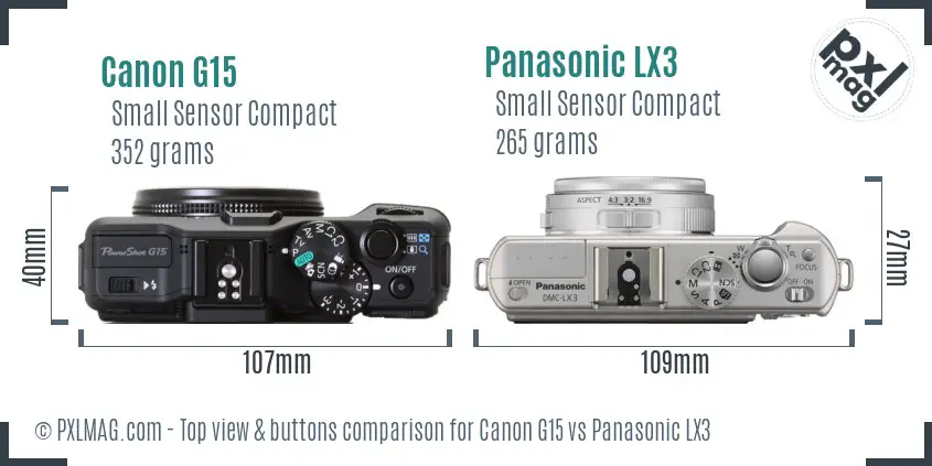 Canon G15 vs Panasonic LX3 top view buttons comparison