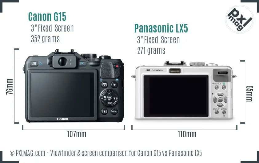 Canon G15 vs Panasonic LX5 Screen and Viewfinder comparison