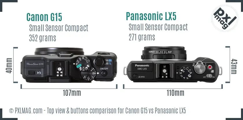Canon G15 vs Panasonic LX5 top view buttons comparison