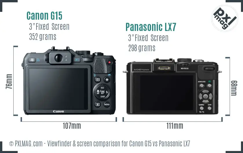 Canon G15 vs Panasonic LX7 Screen and Viewfinder comparison