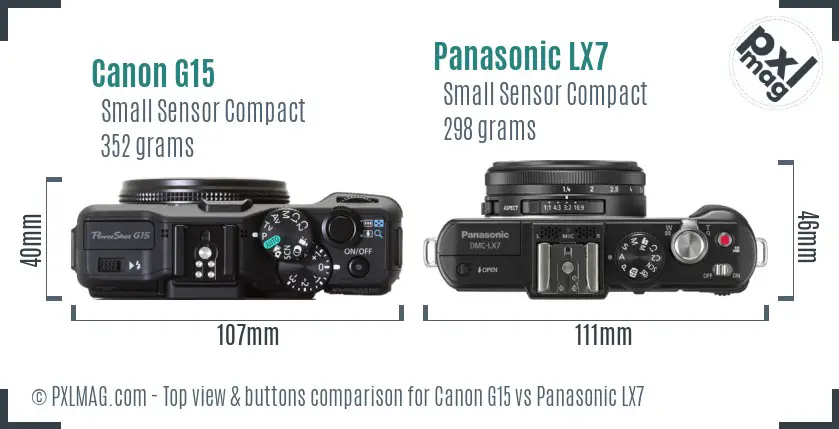 Canon G15 vs Panasonic LX7 top view buttons comparison