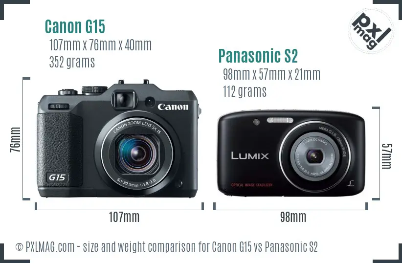 Canon G15 vs Panasonic S2 size comparison Canon G15 vs Panasonic S2 size comparison