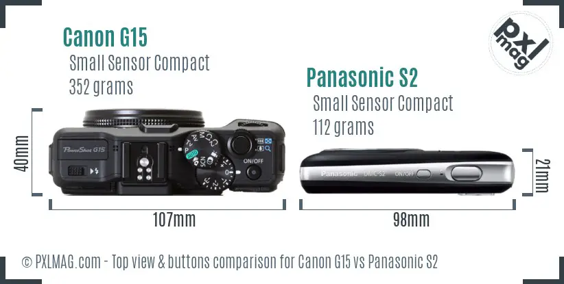 Canon G15 vs Panasonic S2 top view buttons comparison Canon G15 vs Panasonic S2 top view buttons comparison