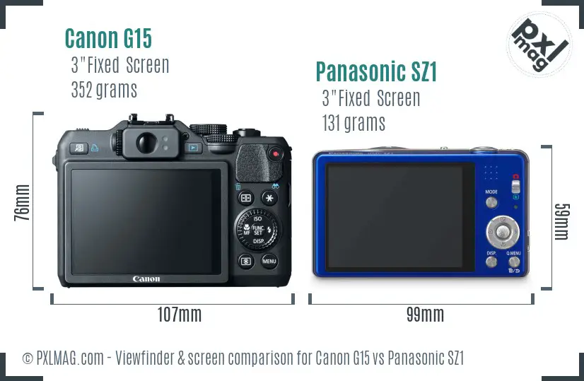 Canon G15 vs Panasonic SZ1 Screen and Viewfinder comparison Canon G15 vs Panasonic SZ1 Screen and Viewfinder comparison