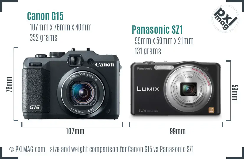 Canon G15 vs Panasonic SZ1 size comparison Canon G15 vs Panasonic SZ1 size comparison