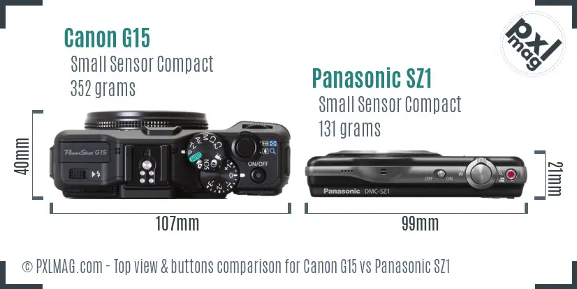 Canon G15 vs Panasonic SZ1 top view buttons comparison Canon G15 vs Panasonic SZ1 top view buttons comparison