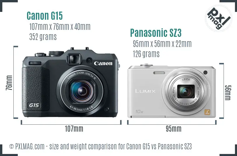 Canon G15 vs Panasonic SZ3 size comparison