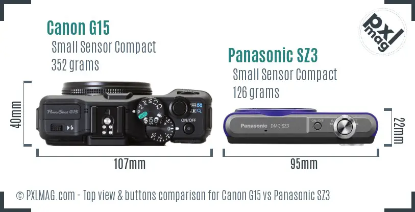 Canon G15 vs Panasonic SZ3 top view buttons comparison