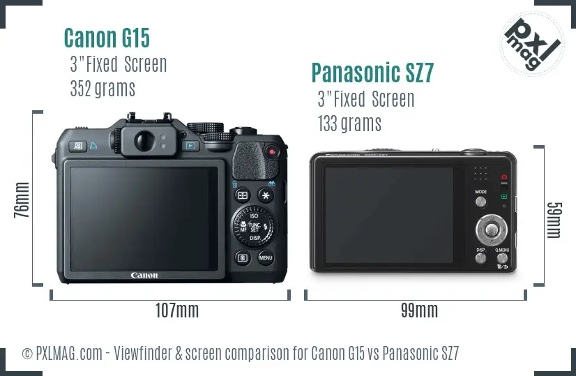 Canon G15 vs Panasonic SZ7 Screen and Viewfinder comparison