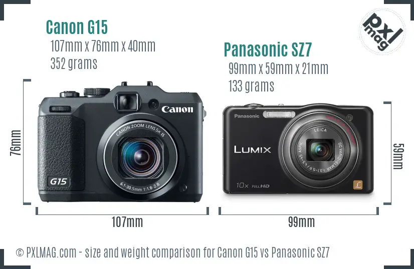 Canon G15 vs Panasonic SZ7 size comparison