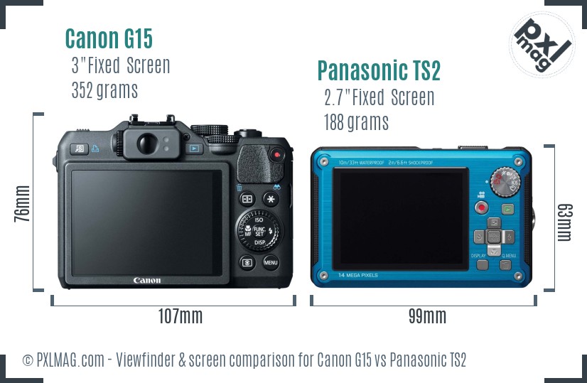 Canon G15 vs Panasonic TS2 Screen and Viewfinder comparison