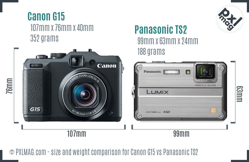Canon G15 vs Panasonic TS2 size comparison