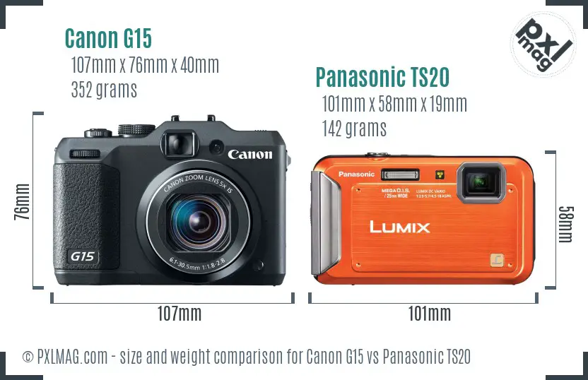 Canon G15 vs Panasonic TS20 size comparison Canon G15 vs Panasonic TS20 size comparison