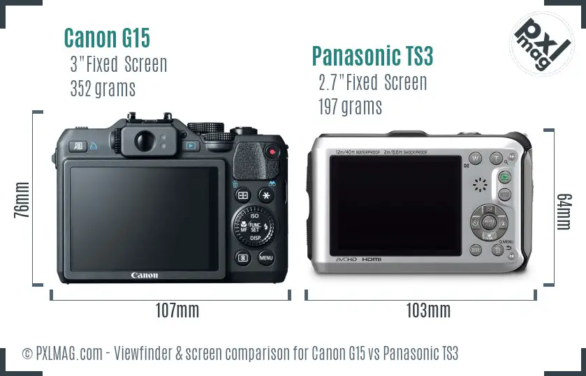 Canon G15 vs Panasonic TS3 Screen and Viewfinder comparison