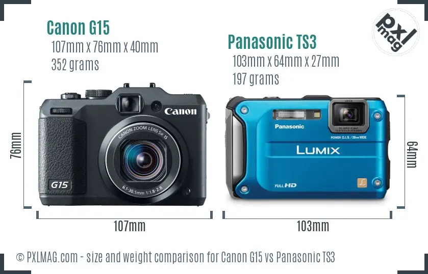 Canon G15 vs Panasonic TS3 size comparison