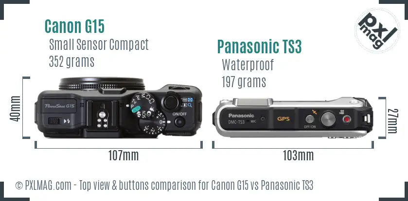 Canon G15 vs Panasonic TS3 top view buttons comparison