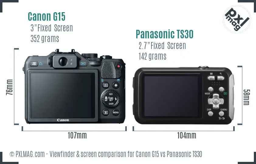 Canon G15 vs Panasonic TS30 Screen and Viewfinder comparison