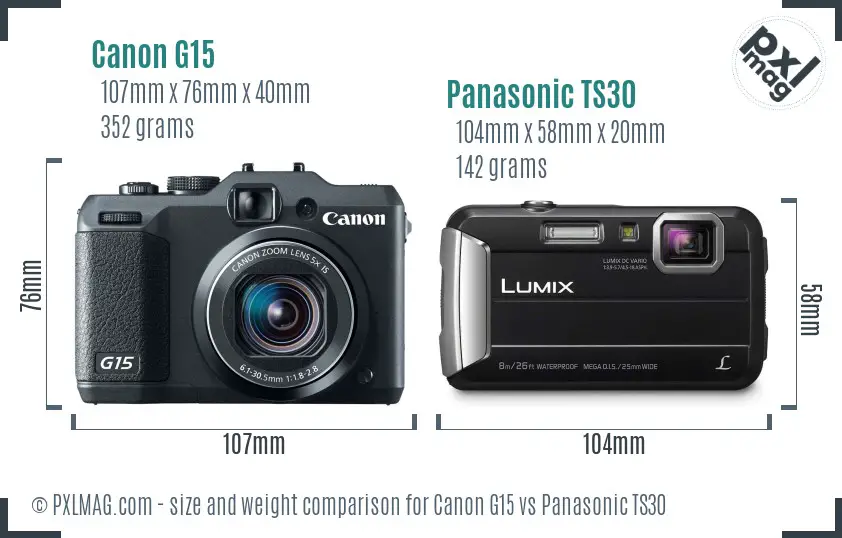 Canon G15 vs Panasonic TS30 size comparison