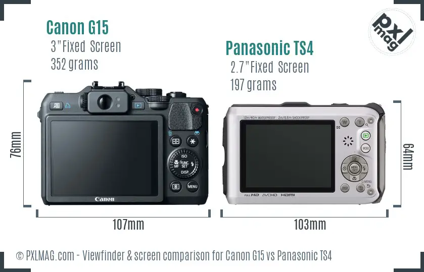 Canon G15 vs Panasonic TS4 Screen and Viewfinder comparison