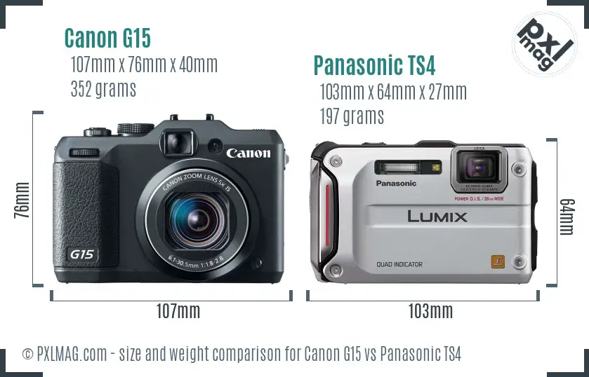 Canon G15 vs Panasonic TS4 size comparison