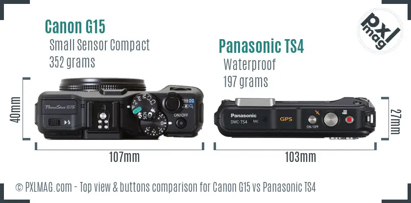 Canon G15 vs Panasonic TS4 top view buttons comparison