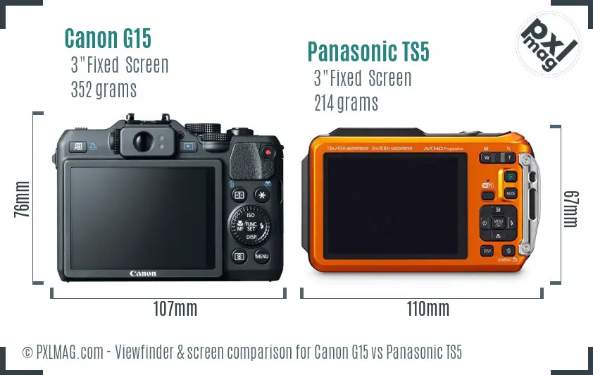 Canon G15 vs Panasonic TS5 Screen and Viewfinder comparison