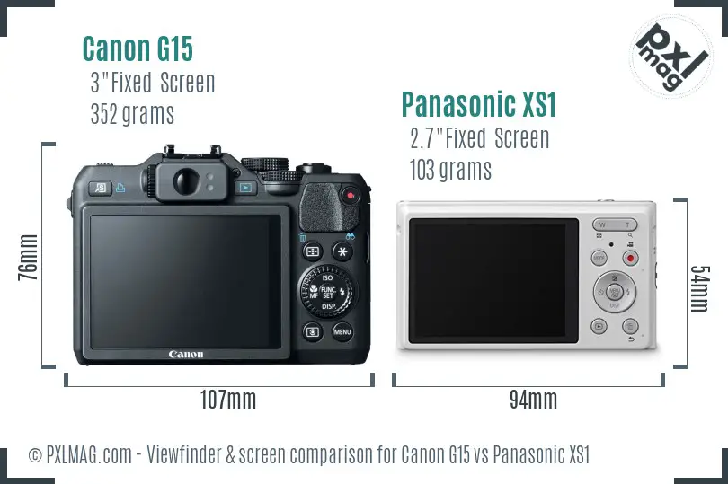 Canon G15 vs Panasonic XS1 Screen and Viewfinder comparison