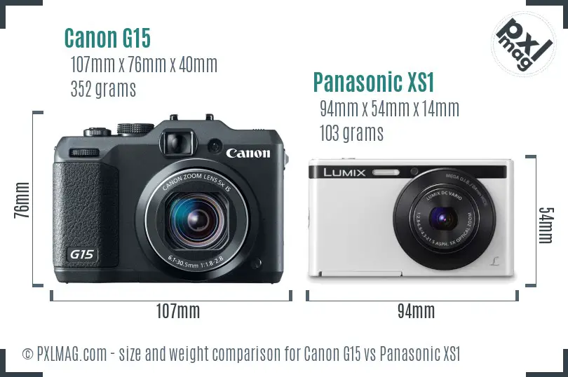 Canon G15 vs Panasonic XS1 size comparison
