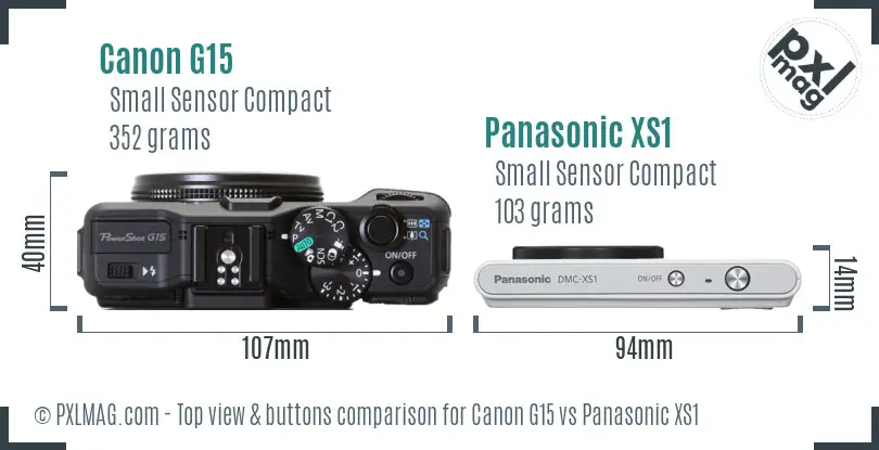 Canon G15 vs Panasonic XS1 top view buttons comparison