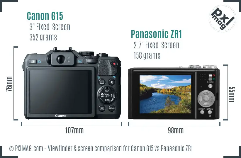 Canon G15 vs Panasonic ZR1 Screen and Viewfinder comparison