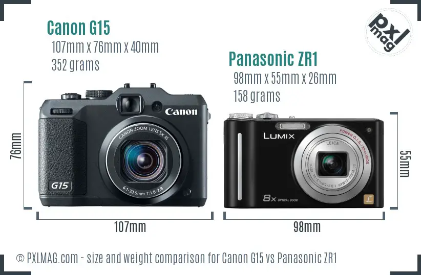 Canon G15 vs Panasonic ZR1 size comparison
