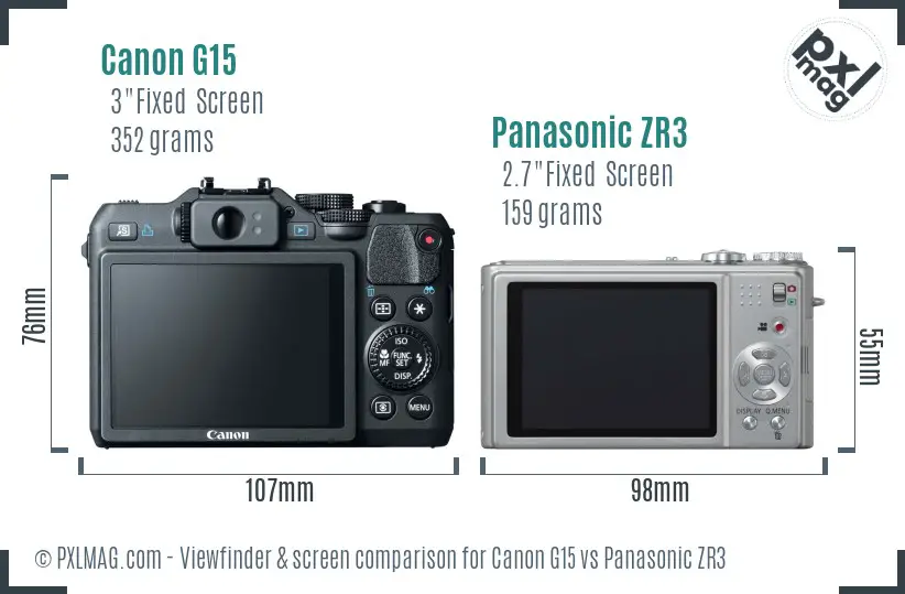 Canon G15 vs Panasonic ZR3 Screen and Viewfinder comparison