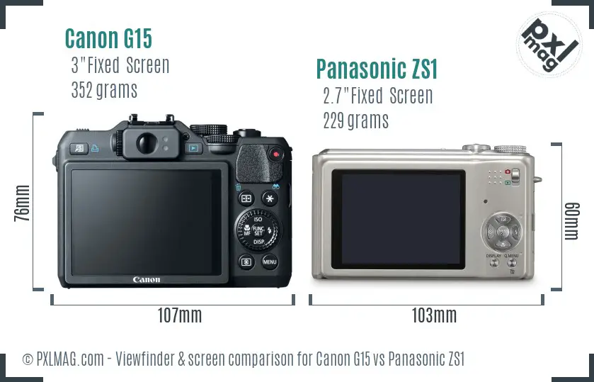 Canon G15 vs Panasonic ZS1 Screen and Viewfinder comparison Canon G15 vs Panasonic ZS1 Screen and Viewfinder comparison
