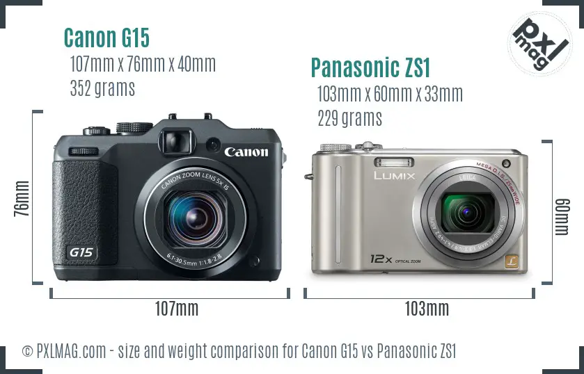 Canon G15 vs Panasonic ZS1 size comparison Canon G15 vs Panasonic ZS1 size comparison