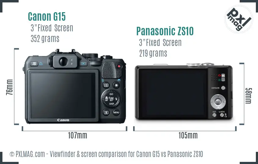 Canon G15 vs Panasonic ZS10 Screen and Viewfinder comparison