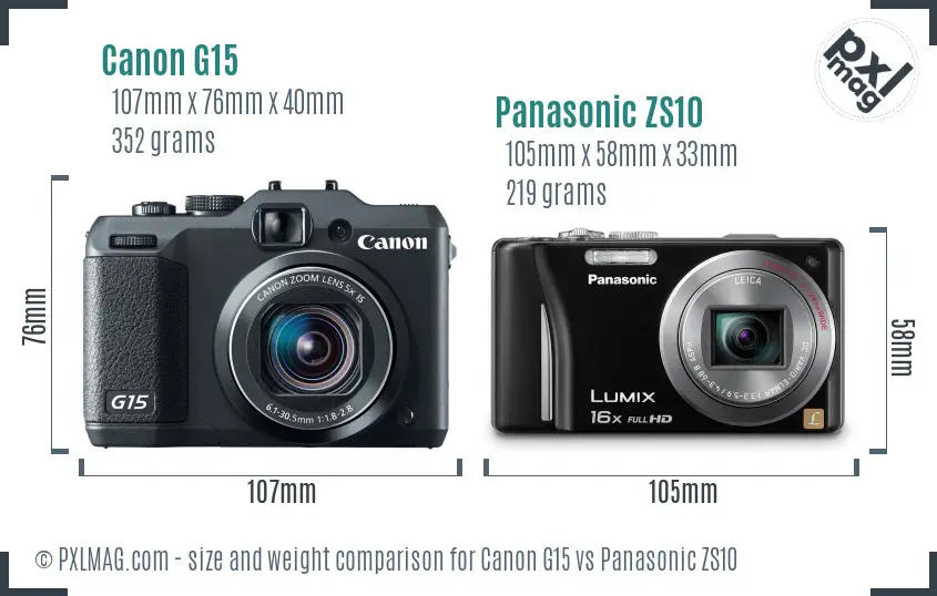 Canon G15 vs Panasonic ZS10 size comparison