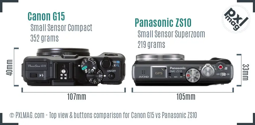 Canon G15 vs Panasonic ZS10 top view buttons comparison