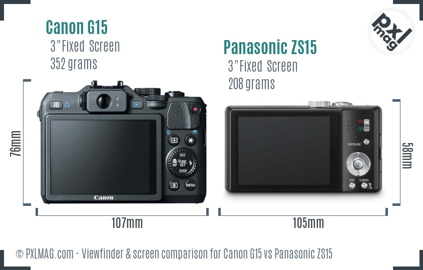 Canon G15 vs Panasonic ZS15 Screen and Viewfinder comparison